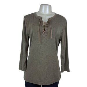 Ralph Lauren Women's Olive Cotton Blend Lace-Up Long-Sleeve Shirt Size L - New